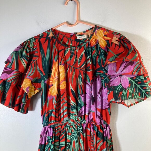 Womens Maude Vivante Tropical Floral Leaves Maxi Dress Tiered S Cotton #43 - Picture 3 of 10